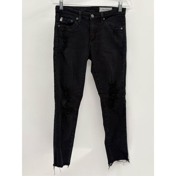 AG‎ Adriano Goldshmeid Jeans Legging Black Distress Women 26 Super Skinny Ankle - Picture 1 of 12